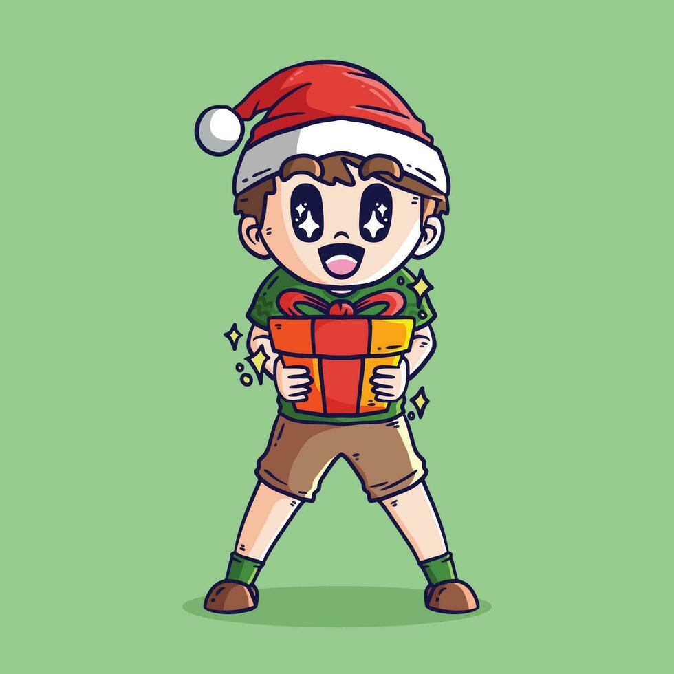 vector illustratie tekenfilm van schattig kind Holding Kerstmis geschenk dozen. een schattig jongen Holding geschenk doos. vrolijk Kerstmis en gelukkig nieuw jaar vector illustratie