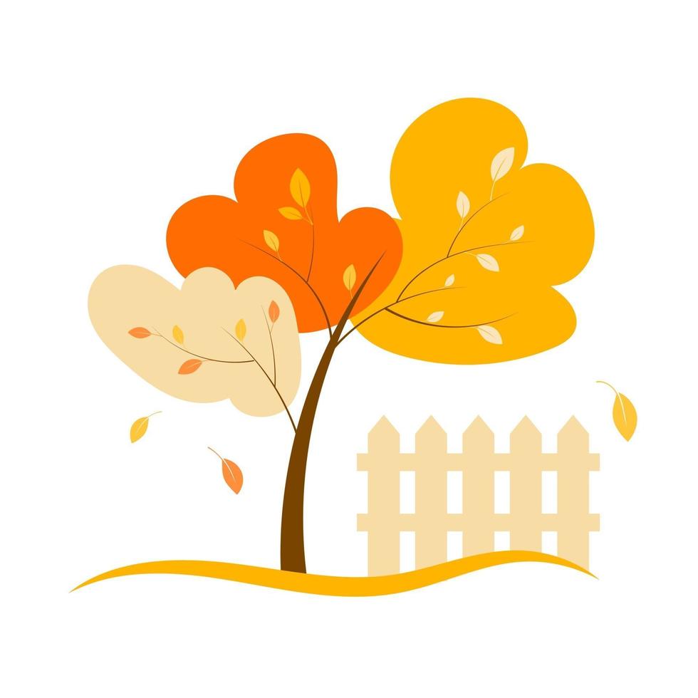 herfstlandschap met gele boom en hek vector