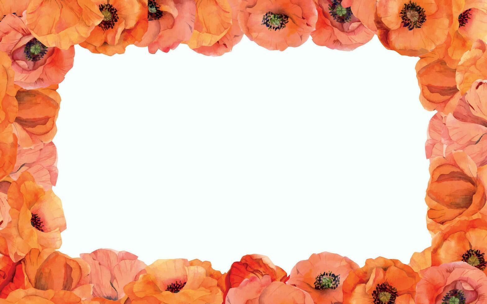 waterverf plein kader samenstelling met hand- getrokken zomer helder rood papaver bloemen. geïsoleerd Aan wit achtergrond. ontwerp voor uitnodigingen, bruiloft, liefde of groet kaarten, papier, afdrukken, textiel vector