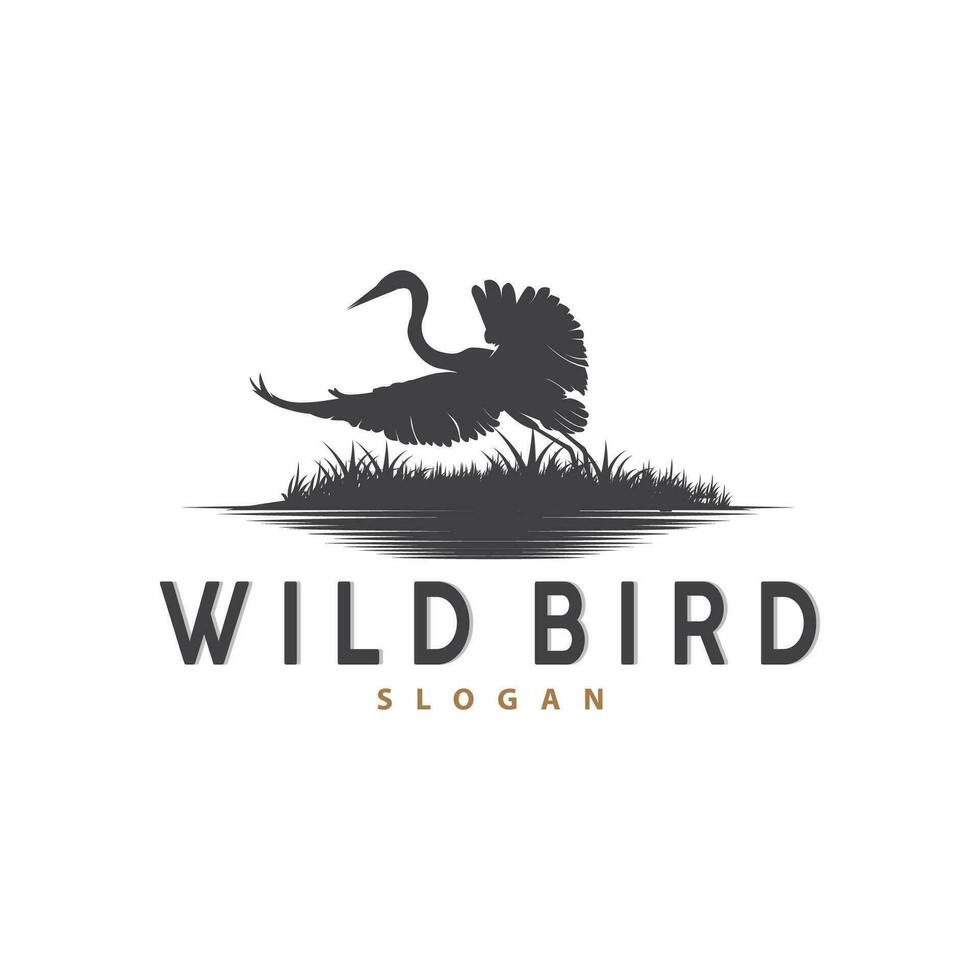 ooievaar vogel logo, reiger, gras, en rivier- ontwerp, vector gemakkelijk sjabloon illustratie