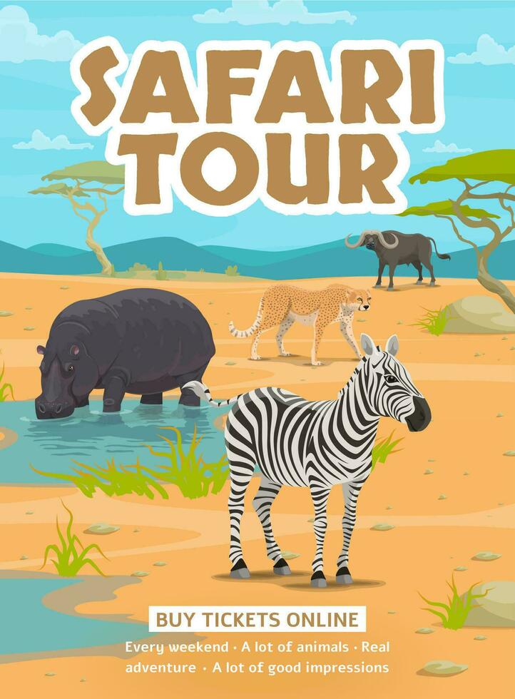 safari tour folder met tekenfilm Afrikaanse dieren vector