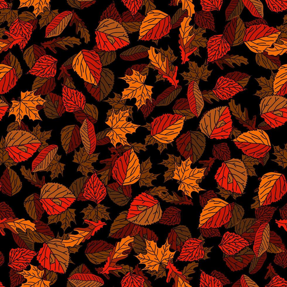 vector hand- getrokken naadloos patroon van vallen bladeren van berk, eik, esdoorn, as bomen