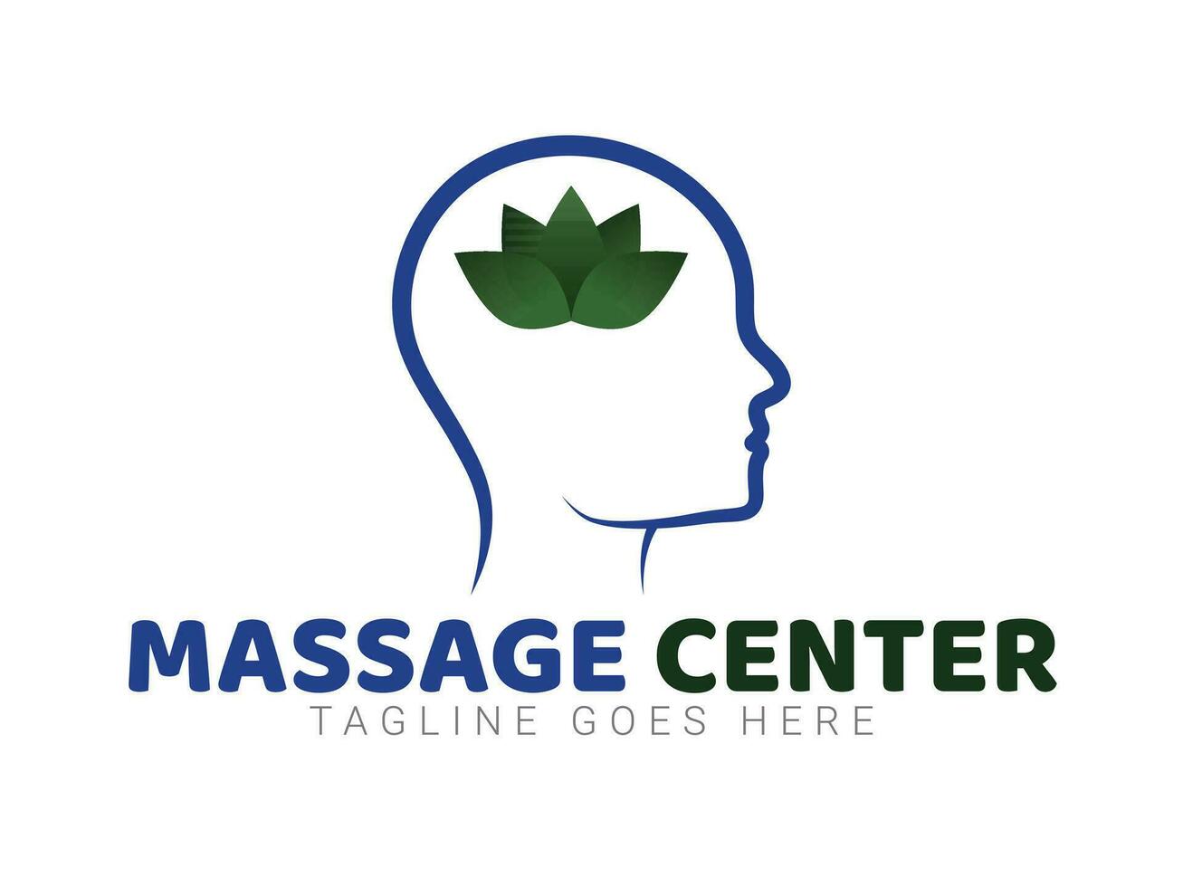 Mens hoofd met blad massage centrum vector logo ontwerp