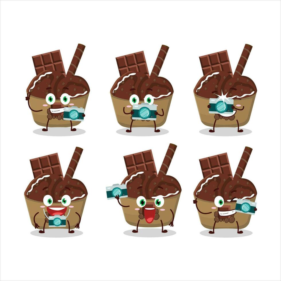 fotograaf beroep emoticon met ijs room chocola tekenfilm karakter vector