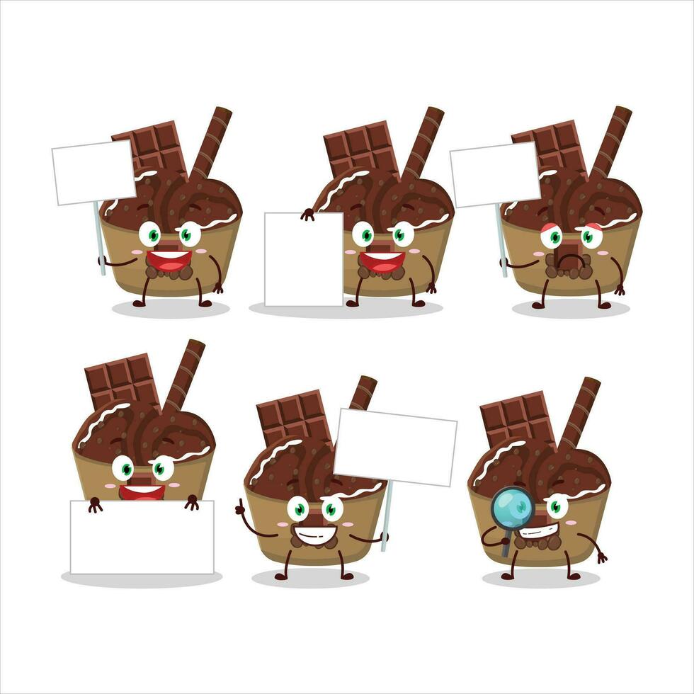 ijs room chocola kop tekenfilm karakter brengen informatie bord vector