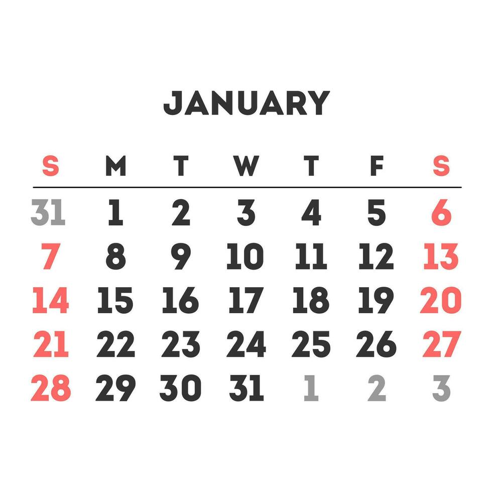 januari 2024 maand kalender. vector illustratie.