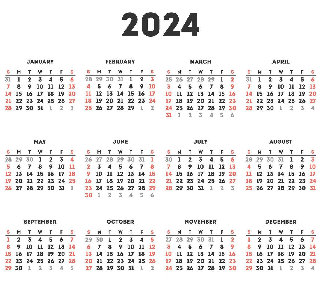 gemakkelijk kalender 2024. vector illustratie.