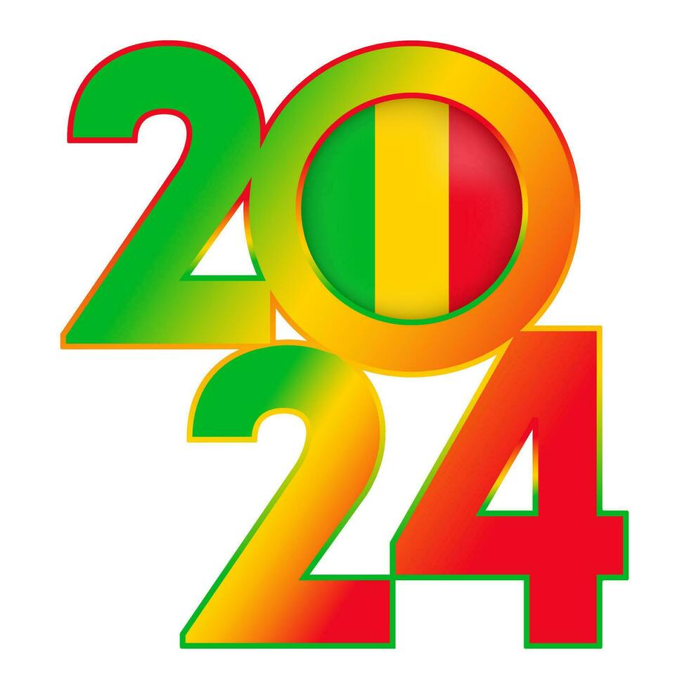 gelukkig nieuw jaar 2024 banier met Mali vlag binnen. vector illustratie.
