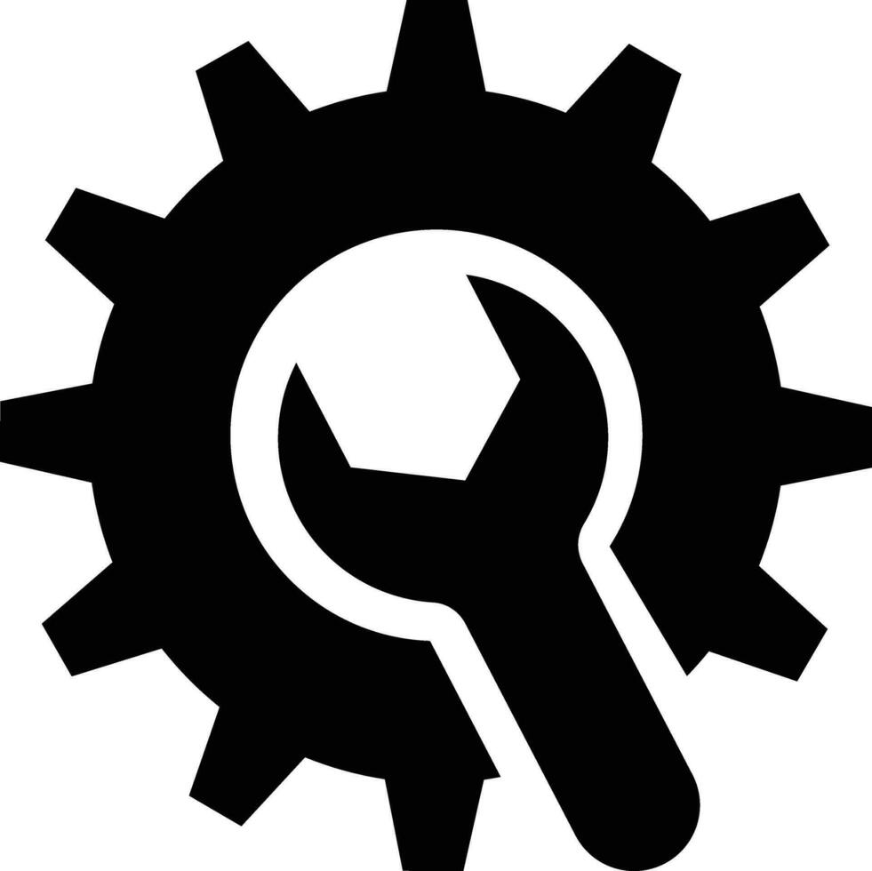 moersleutel en uitrusting gereedschap icoon. schroef moersleutel zwart vlak. reparatie onderhoud symbool vector