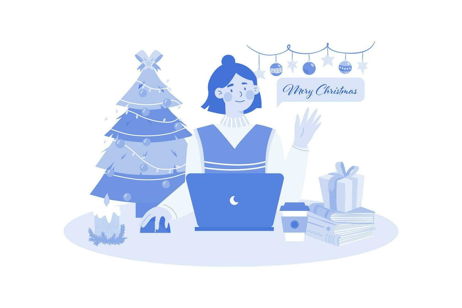 vrouw sturen Kerstmis groet online vector