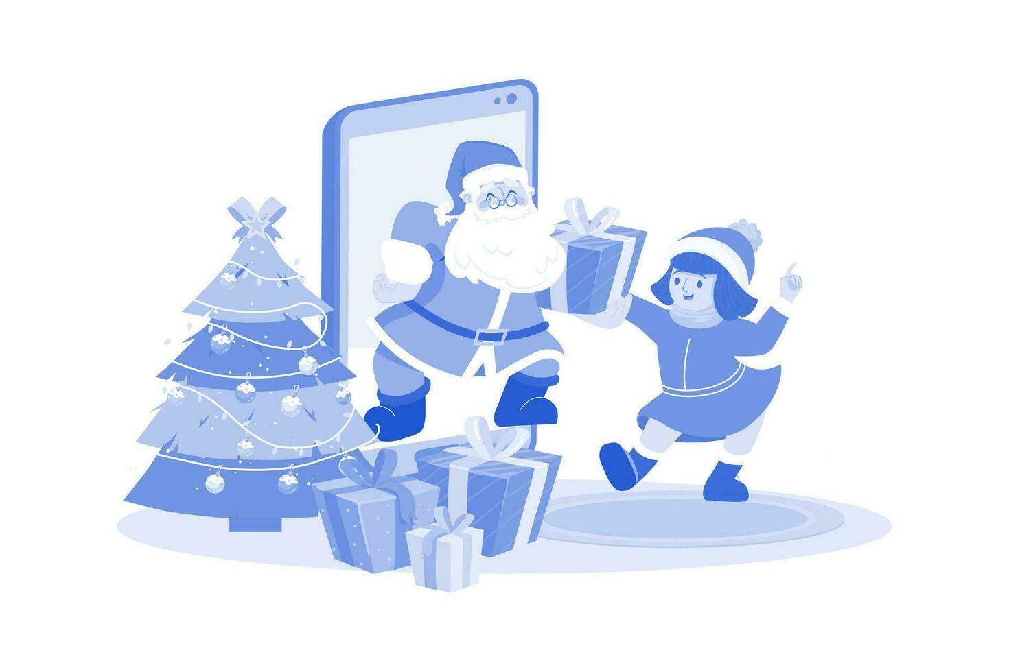 de kerstman claus geeft Kerstmis geschenk voor kinderen door online mobiel vector