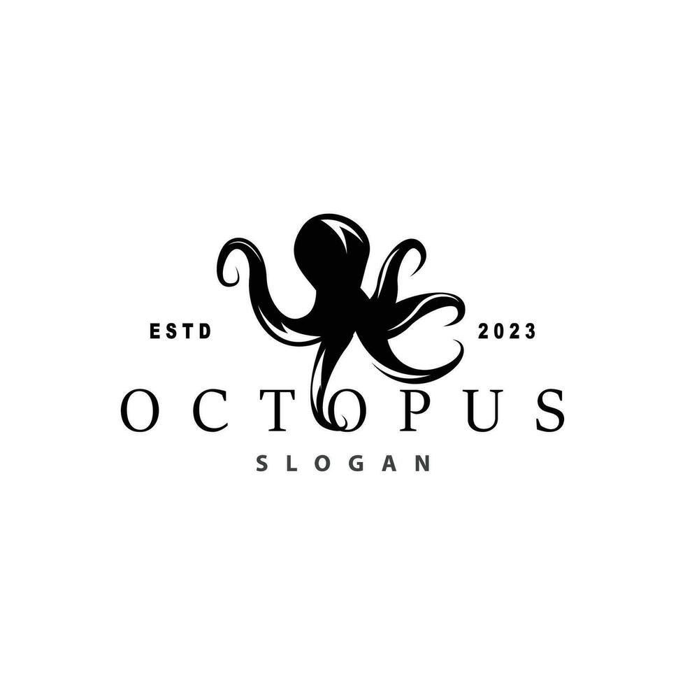 Octopus logo, oud retro wijnoogst ontwerp oceaan dier vector voelhoorn illustratie sjabloon