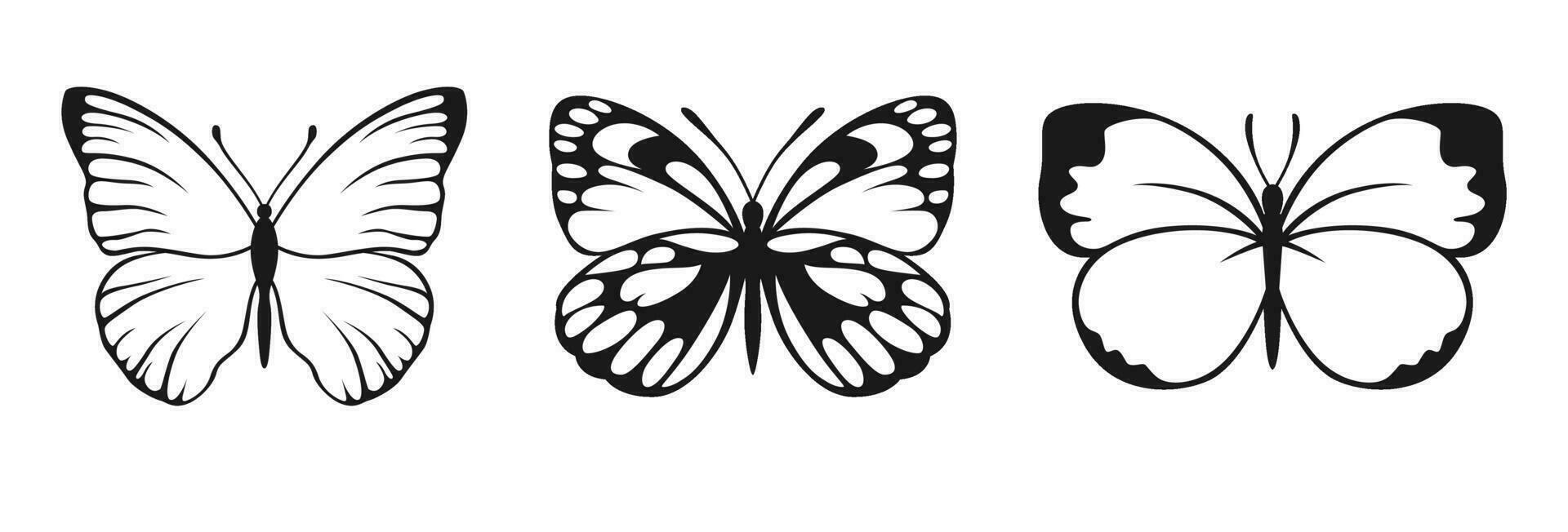 vlinder vector silhouetten. decoratief insect verzameling. gevleugeld dieren illustratie