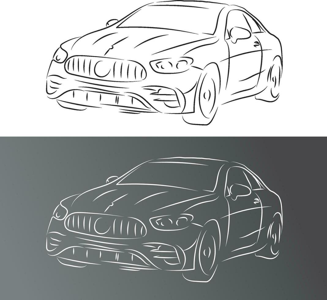 hand getekend en schetsen auto silhouetten, blauwdrukken vector