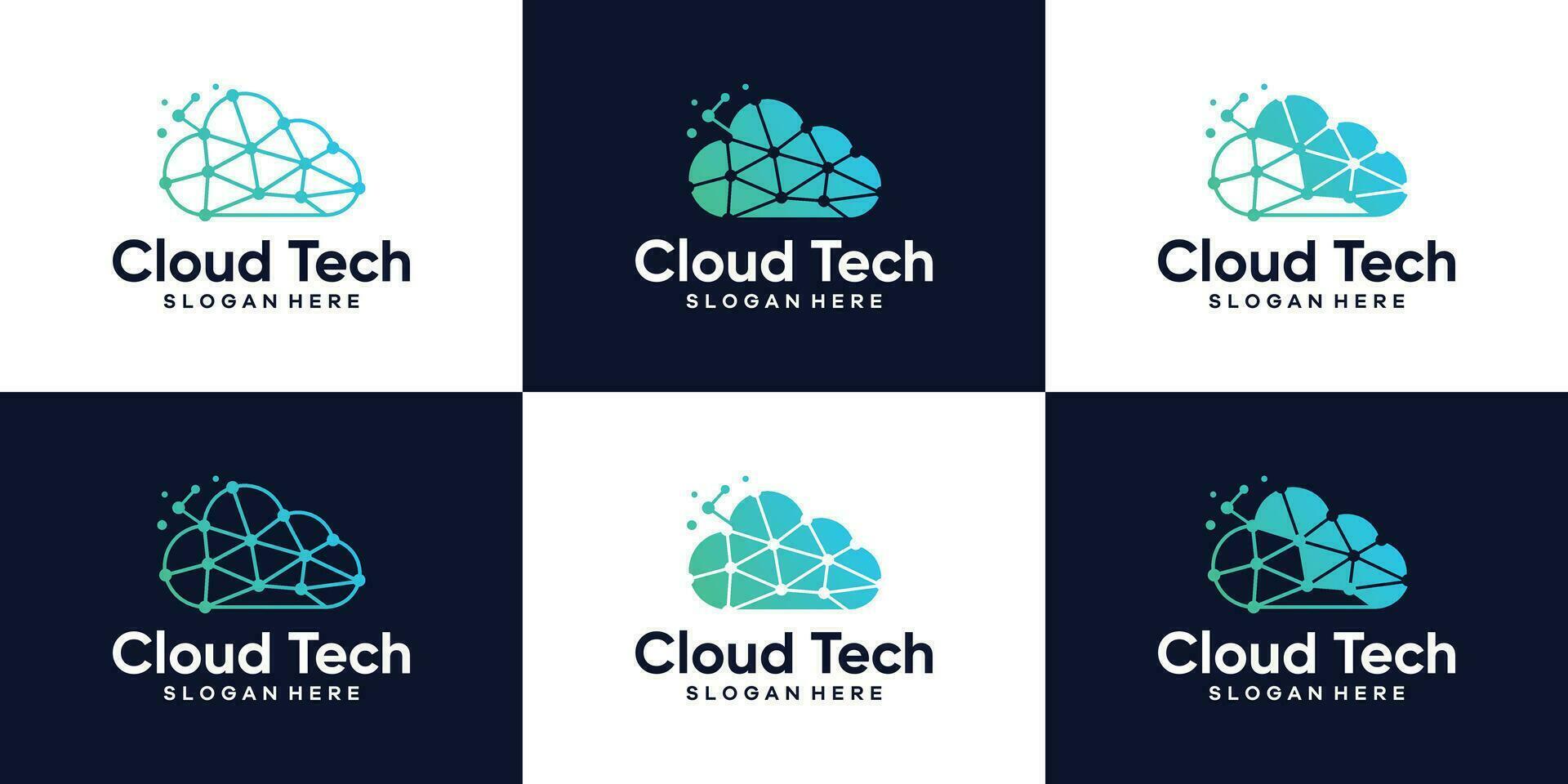 verzameling van wolk tech logo ontwerp sjabloon. wolk met technologie systeem verbinding ontwerp grafisch vector illustratie. symbool, icoon, creatief.