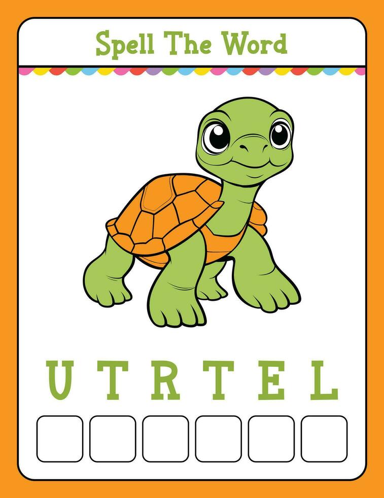 spelling woord door elkaar haspelen spel leerzaam werkzaamheid voor kinderen met woord schildpad vector