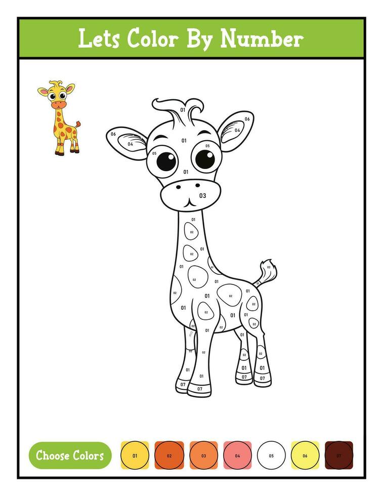 kleur door aantal kleur bladzijde afdrukbare werkzaamheid met schattig giraffe vector