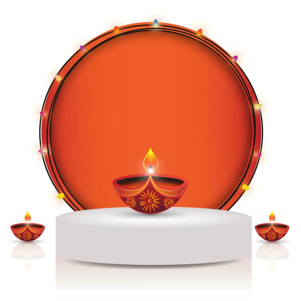 gelukkig diwali festival viering met levendig kaars vlam in warm licht. vector