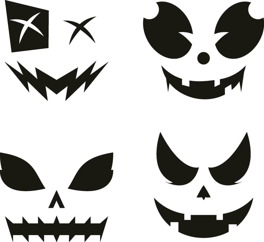 schattig spookachtig halloween pompoen gezichten vector