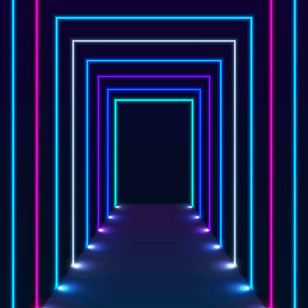 abstract tunnel met blauw Purper neon laser lijnen technologie achtergrond vector