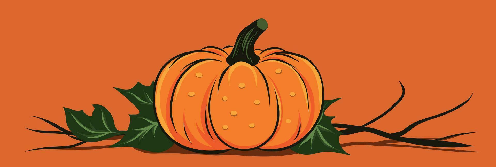 vector illustratie van halloween herfst pompoen en bladeren Aan oranje achtergrond