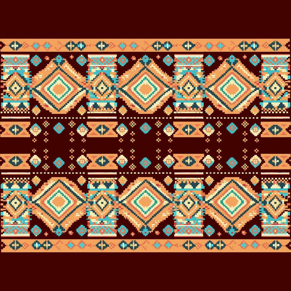 meetkundig etnisch patroon, kruis steek, pixel patroon, ontwerp voor kleding, kleding stof, achtergrond, behang, inpakken, batik, breigoed, borduurwerk stijl, aztec meetkundig kunst ornament afdrukken vector
