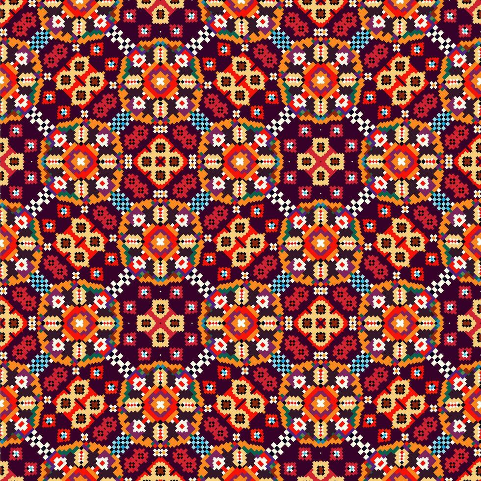 meetkundig etnisch patroon, kruis steek, pixel patroon, ontwerp voor kleding, kleding stof, achtergrond, behang, inpakken, batik, breigoed, borduurwerk stijl, aztec meetkundig kunst ornament afdrukken vector