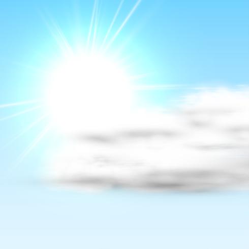 Realistische wolk met zon en blauwe hemel, vectorillustratie vector