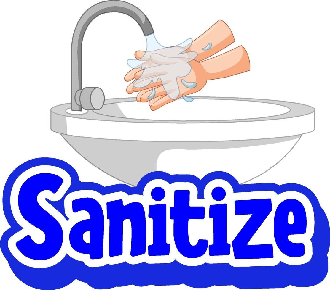 ontsmet lettertype in cartoonstijl met handen wassen met waterkraan vector