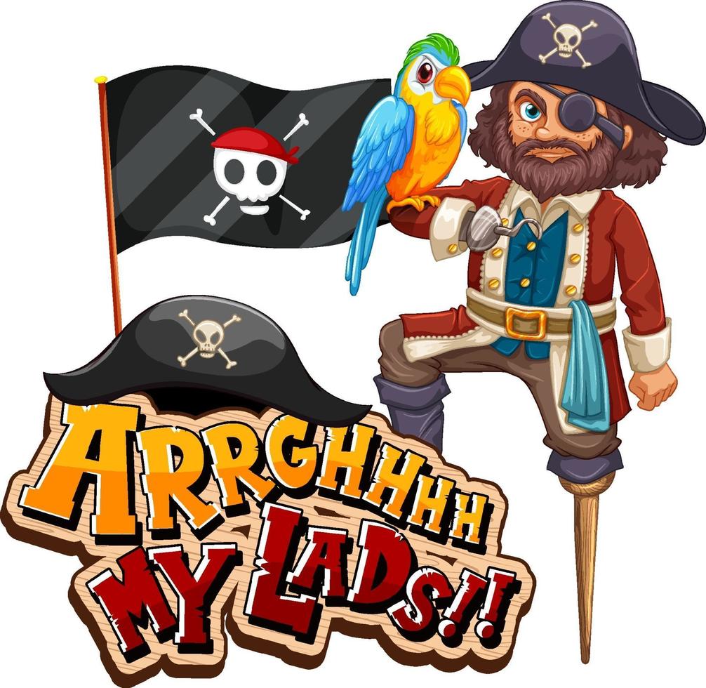 piratentaalconcept met arrgh mijn jongensuitdrukking en een piratenkarakter vector