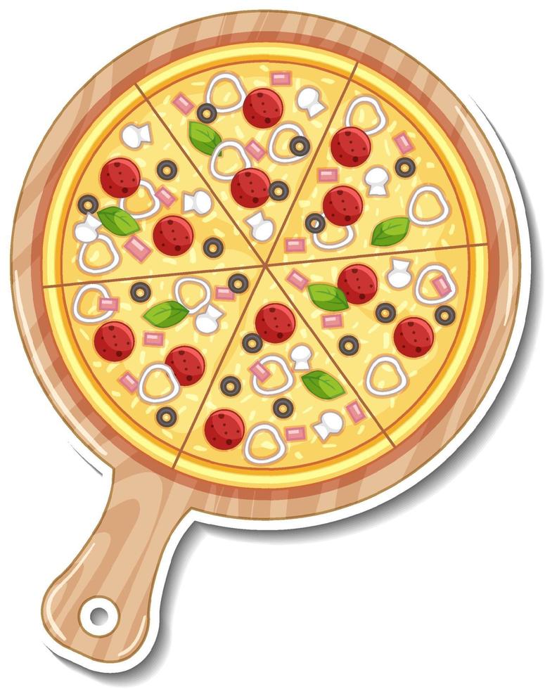 bovenaanzicht van Italiaanse pizza sticker op witte achtergrond vector