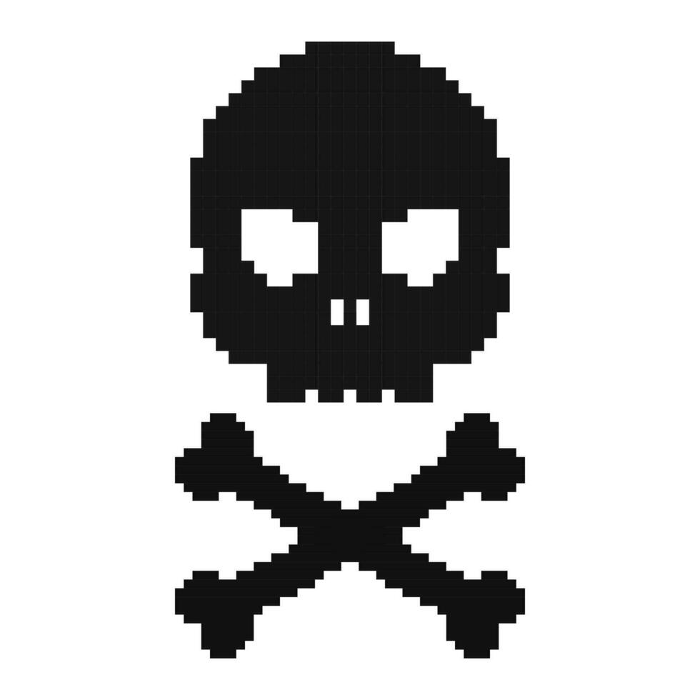 zwart schedel en gekruiste beenderen pixel kunst stijl vector