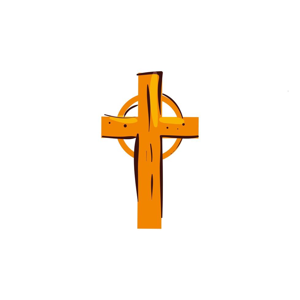 houten kruis katholiek religieus geïsoleerd pictogram vector