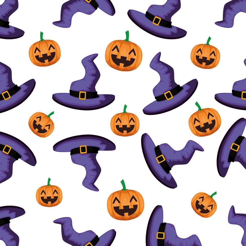 halloween patroon van heksenhoeden met pompoenen vector
