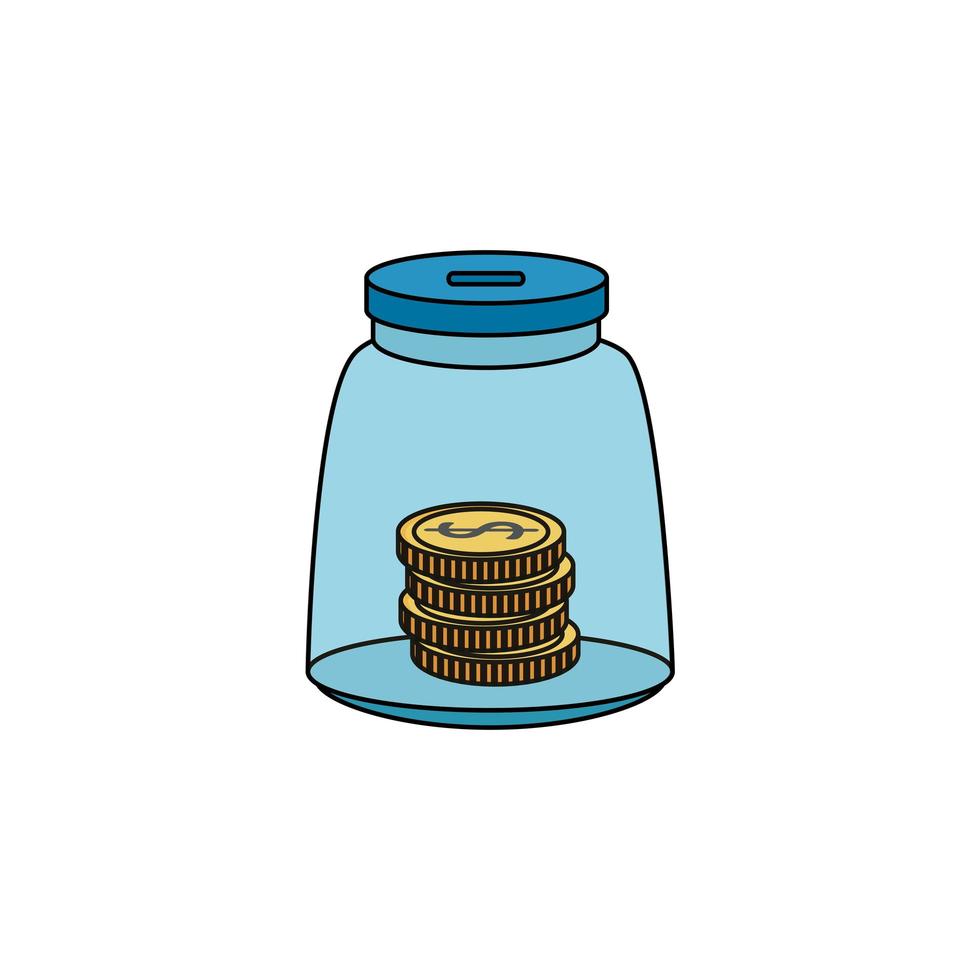 spaarpot met munten geïsoleerd pictogram vector