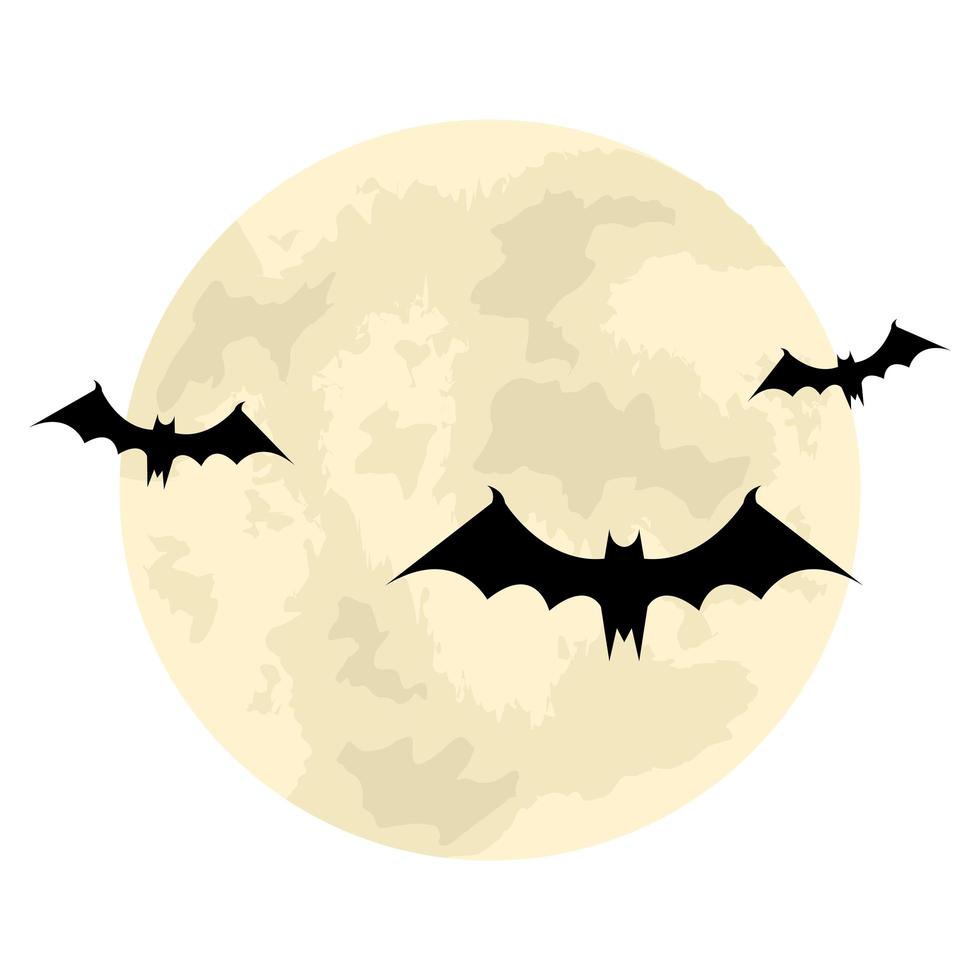 vleermuizen die halloween met maan vliegen vector