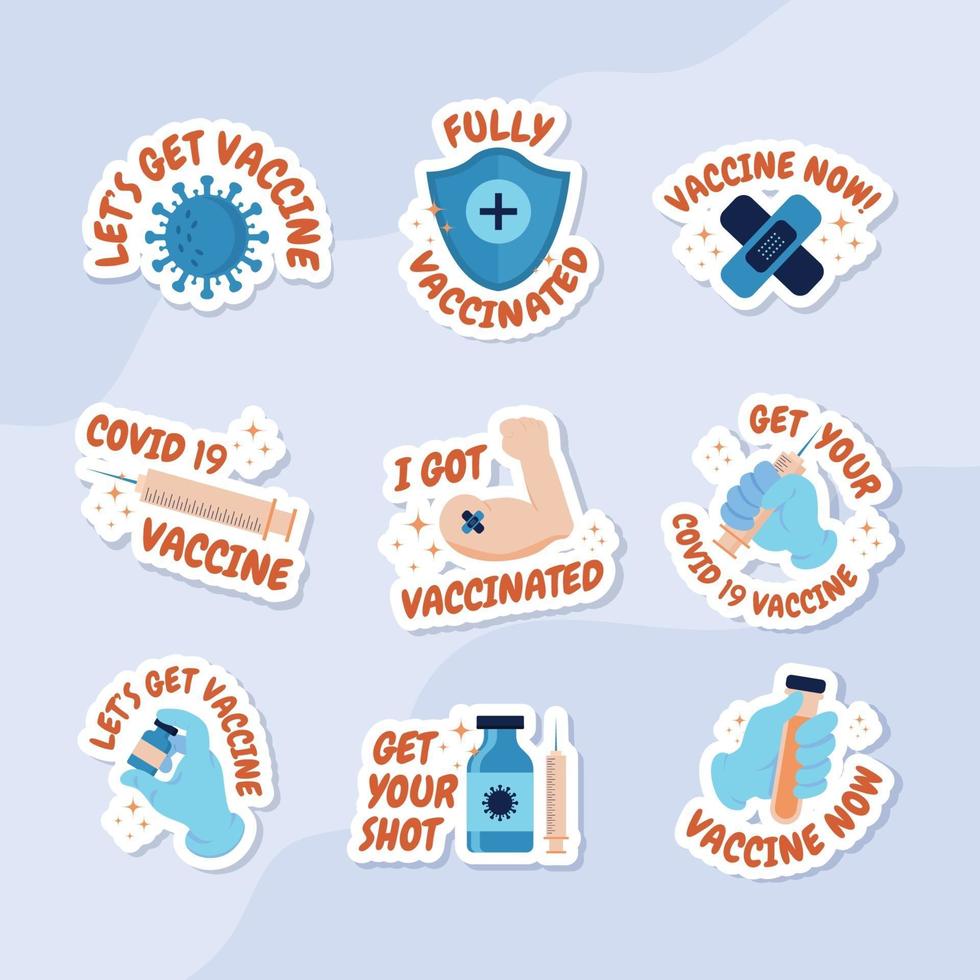 covid-19 na vaccinatie stickerpakket vector