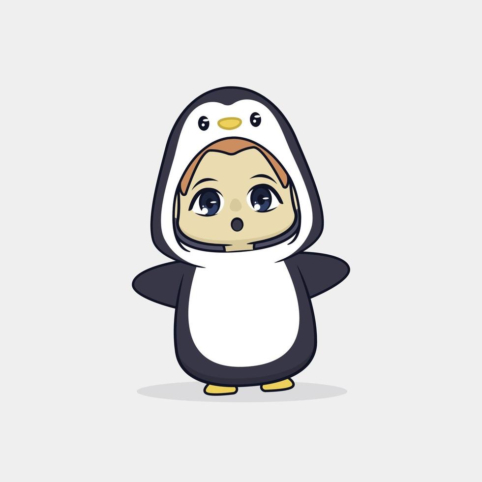 schattige jongen in pinguïnkostuumillustratie vector