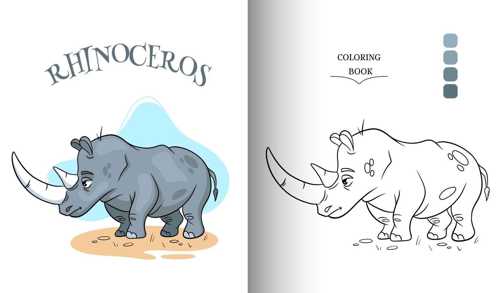dierlijke karakter grappige neushoorn in cartoon stijl kleurplaat. vector
