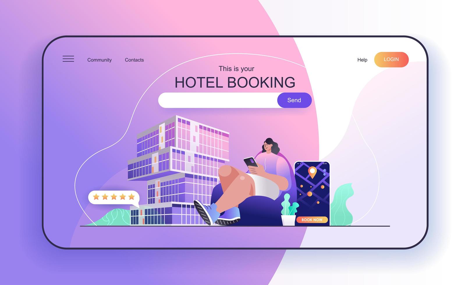 hotelboekingsconcept voor bestemmingspaginasjabloon vector