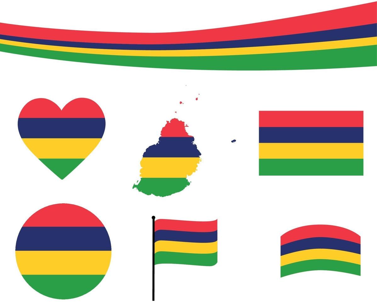 Mauritius vlag kaart lint en hart iconen vector illustratie abstract