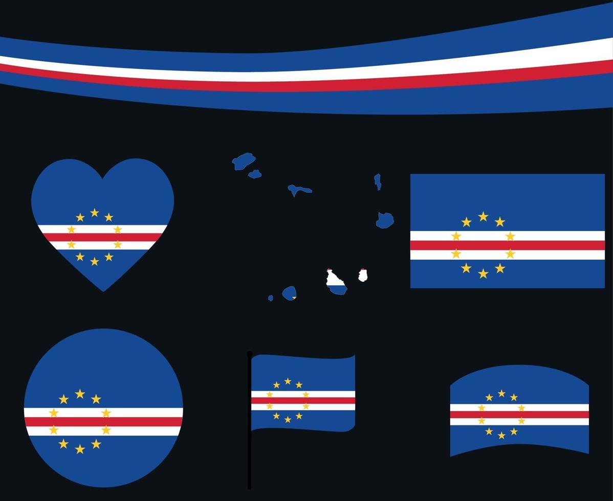Kaapverdië vlag kaart lint en hart pictogram vector illustratie abstract