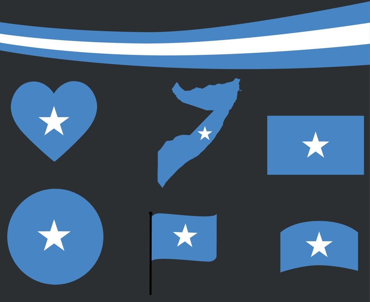 Somalië vlag kaart lint en hart iconen vector illustratie abstract