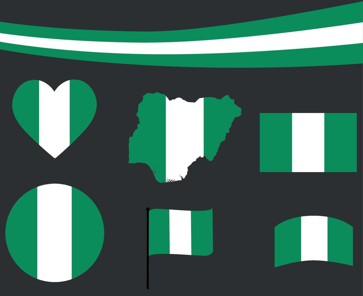 Nigeria vlag kaart lint en hart iconen vector illustratie abstract