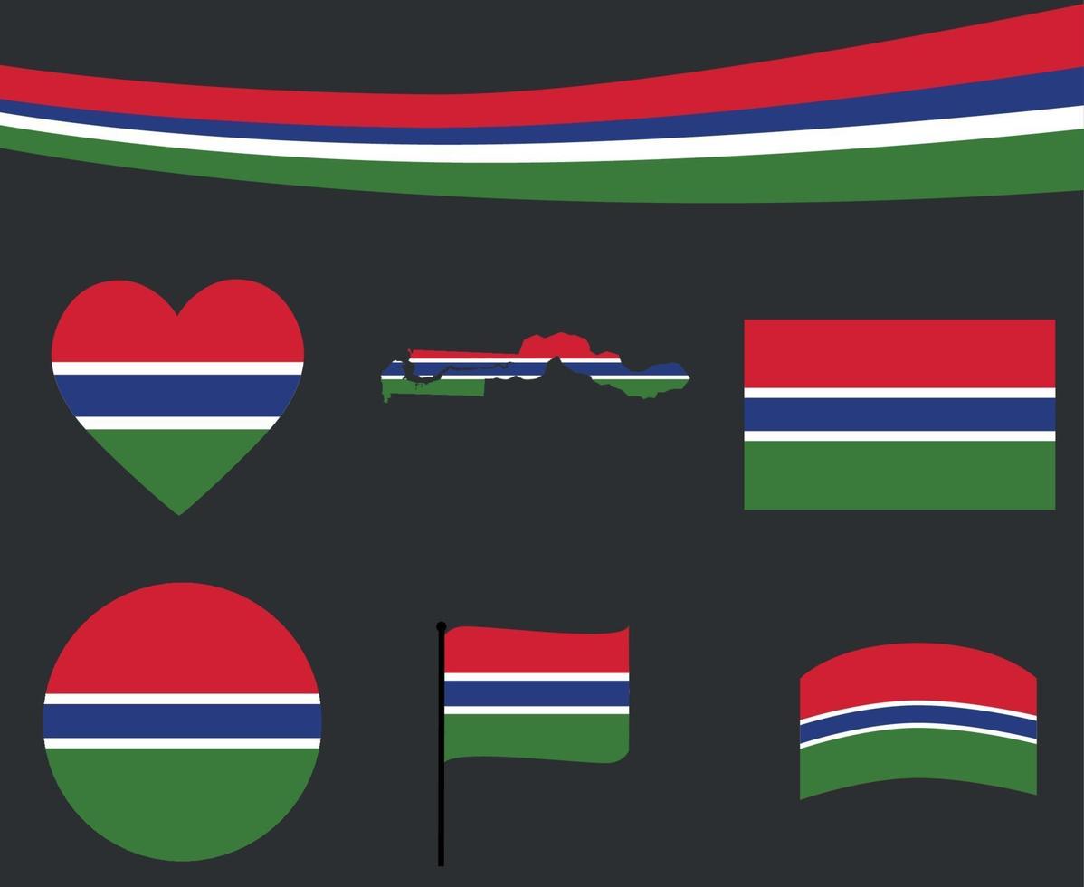 Gambia vlag kaart lint en hart iconen vector illustratie abstract