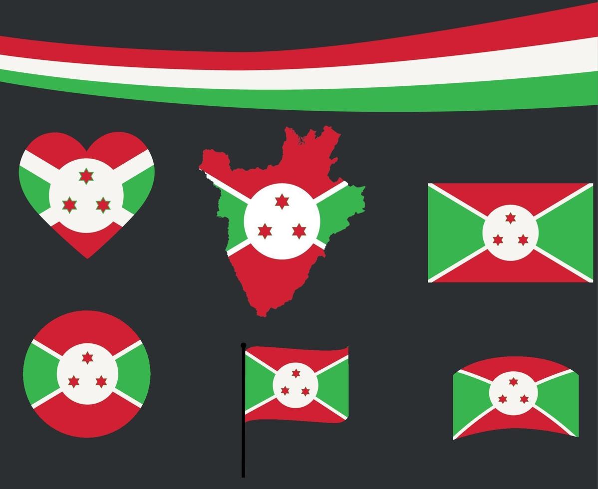 Burundese vlag kaart lint en hart iconen vector illustratie abstract