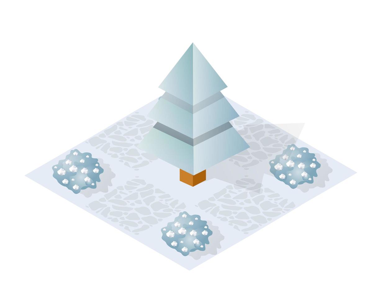 isometrisch winterpark met sneeuw, bomen vector