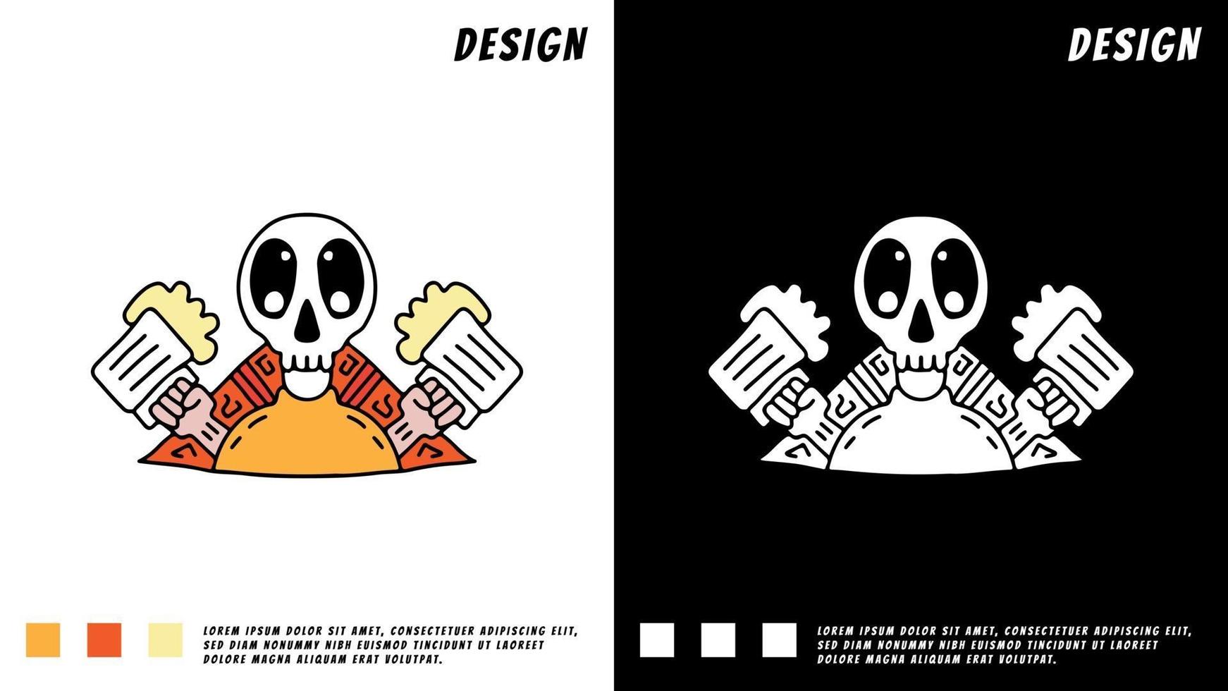 schedel en bieren, illustratie voor t-shirt vector