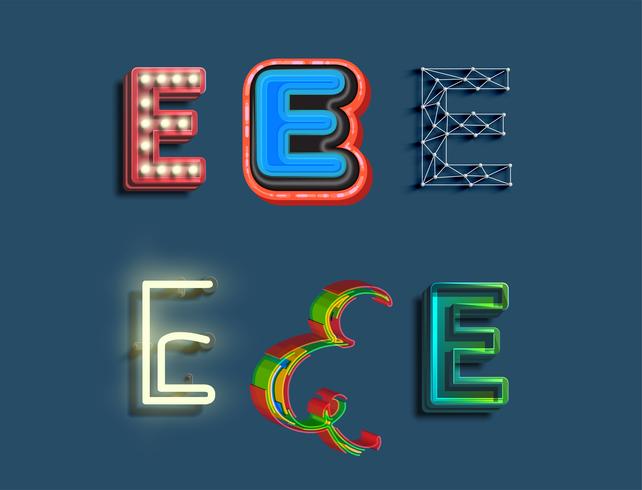 Een tekenset van 6 verschillende gestileerde lettertype, vector