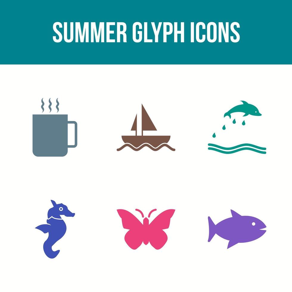 unieke zomer glyph vector icon set